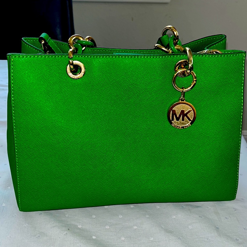 Micheal Kors green leather Cynthia tote and crossbody